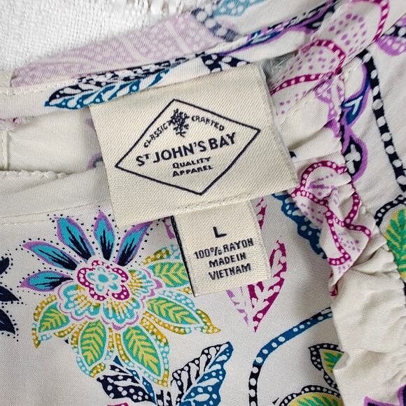 St. John’s Bay White Multicolor Floral Short Sleeve Top L NEW - Picture 5 of 8